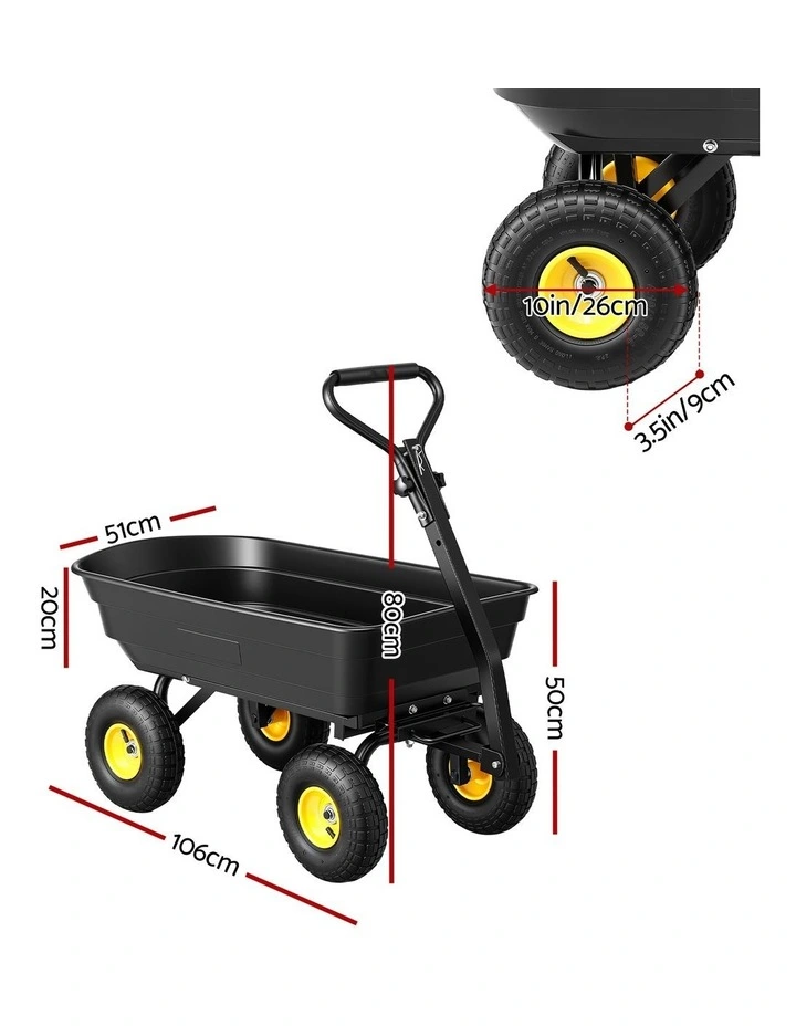 Gardeon Garden Cart Dump Utility Wagon 270kg 2in1 Handle Tractor Trolley 110L with 10in Tyres image 2