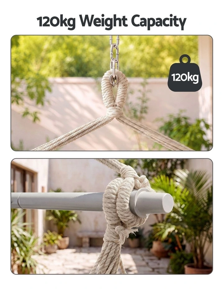 Gardeon Hammock Chair Camping Macrame Hanging Swing Cushions Metal Bar Cream image 4