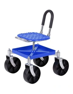 Gardeon Garden Cart Seat Rolling Stool 360 Swivel Height Adjustable Heavy Duty Blue