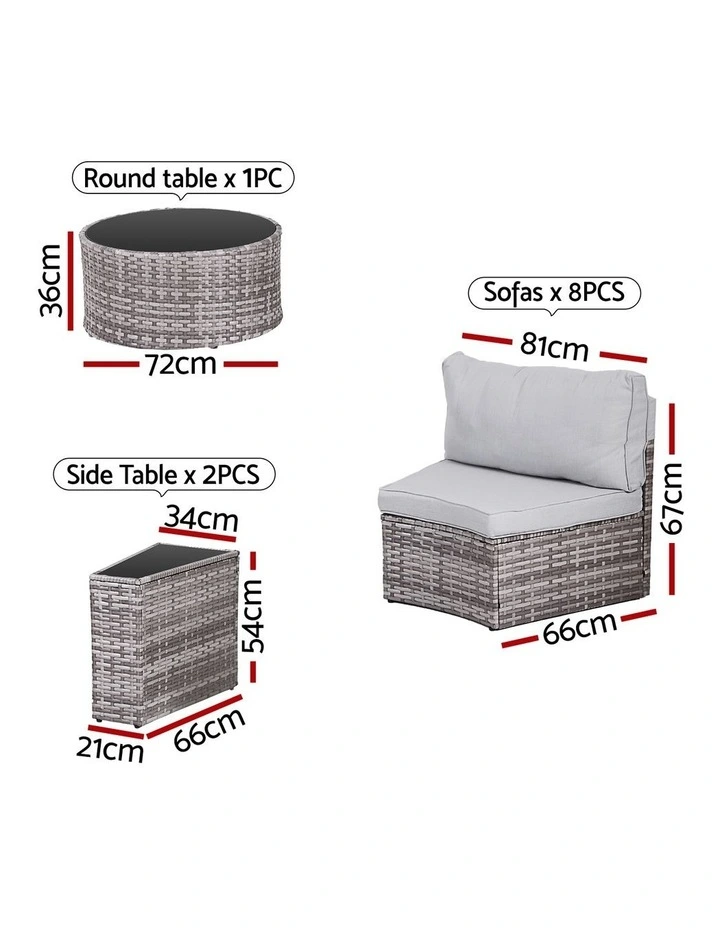 Gardeon 8 Seater Outdoor Sofa Set 11PCS Table Chair Set Garden Rattan Furniture image 2