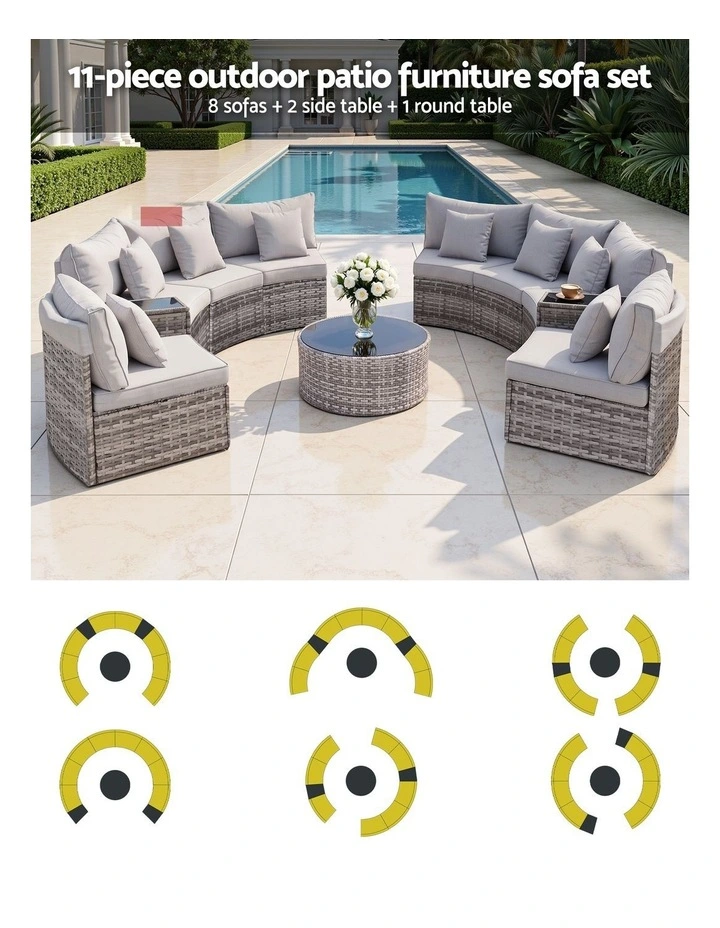Gardeon 8 Seater Outdoor Sofa Set 11PCS Table Chair Set Garden Rattan Furniture image 4