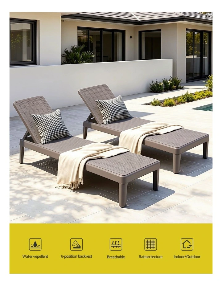Gardeon Sun Lounge Adjustable Lounger Patio Outdoor Furniture Lightweight Brown image 4