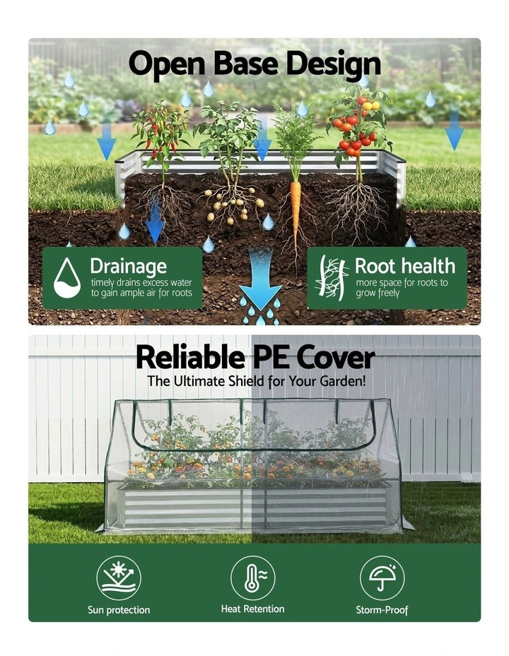 Green Fingers 3 in 1 Raised Garden Bed with Greenhouse Galvanised Planter Box Kit image 4