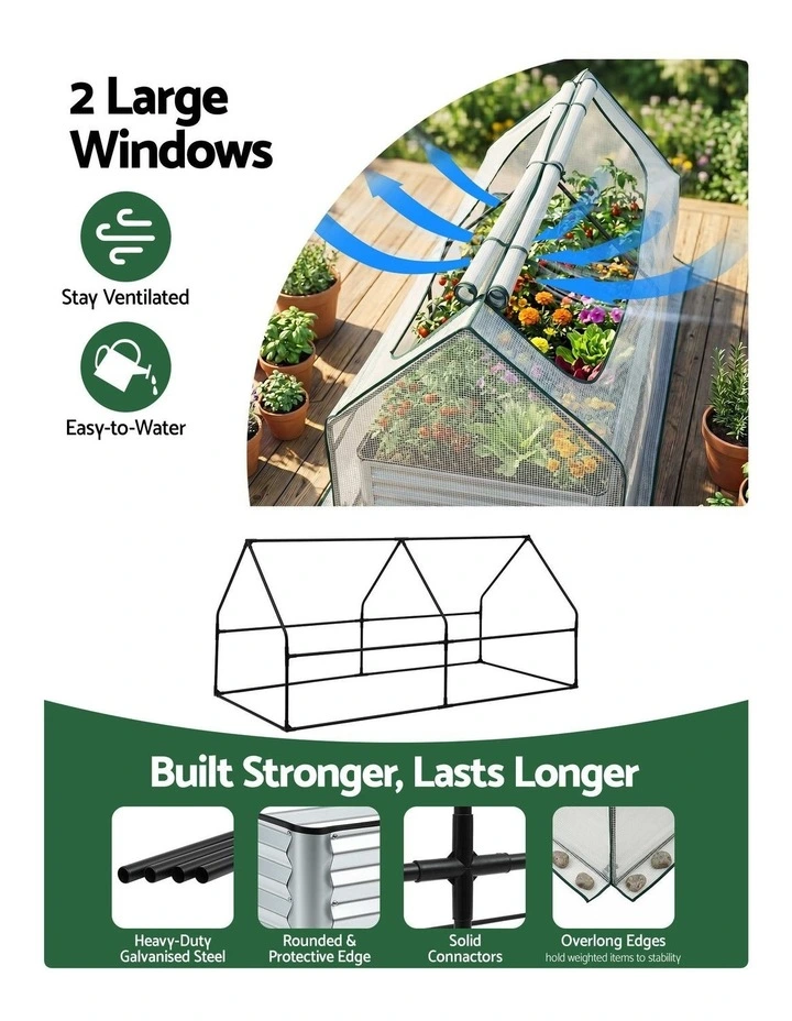 Green Fingers 3 in 1 Raised Garden Bed with Greenhouse Galvanised Planter Box Kit image 5