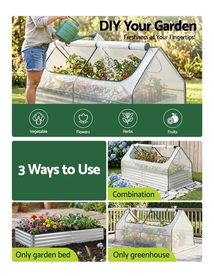 Green Fingers 3 in 1 Raised Garden Bed with Greenhouse Galvanised Planter Box Kit image 6