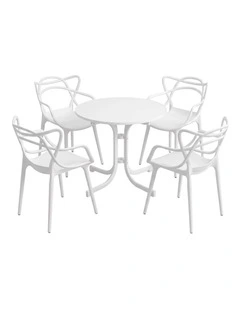 Gardeon 5PCS Outdoor Dining Set Table and Chairs Garden Patio Furniture Entwine White