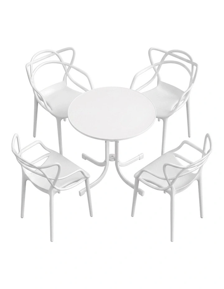 Gardeon 5PCS Outdoor Dining Set Table and Chairs Garden Patio Furniture Entwine White image 3