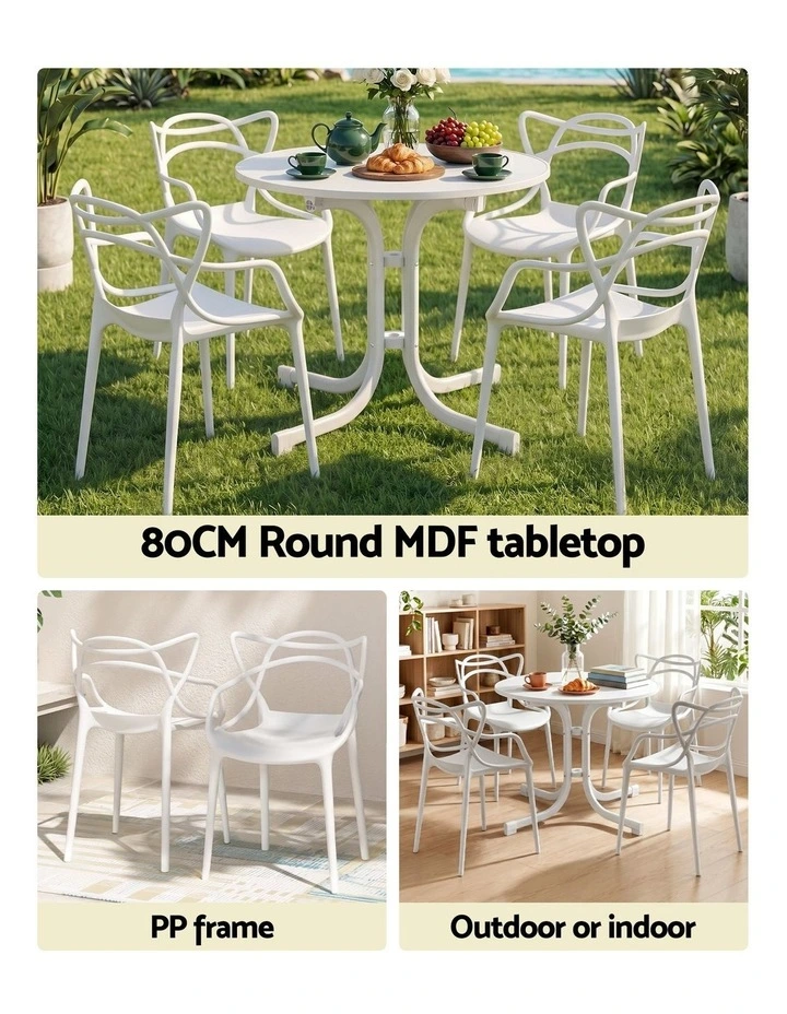 Gardeon 5PCS Outdoor Dining Set Table and Chairs Garden Patio Furniture Entwine White image 4