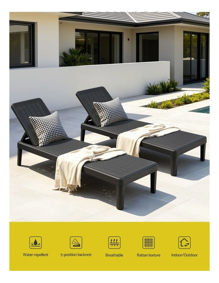 Gardeon Sun Lounge Adjustable Lounger Patio Outdoor Furniture Lightweight Black image 3