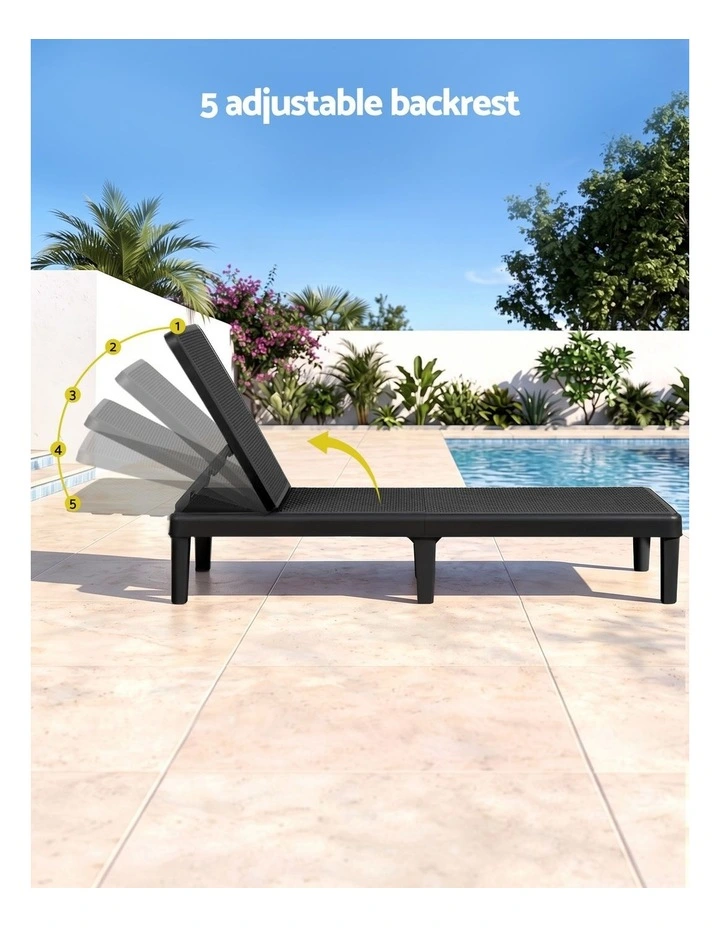 Gardeon Sun Lounge Adjustable Lounger Patio Outdoor Furniture Lightweight Black image 4