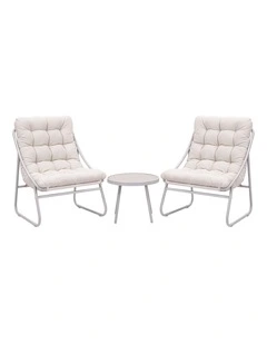 Gardeon 3PC Outdoor Bistro Set Patio Furniture Table and Chairs Steel Dining Chair Khaki