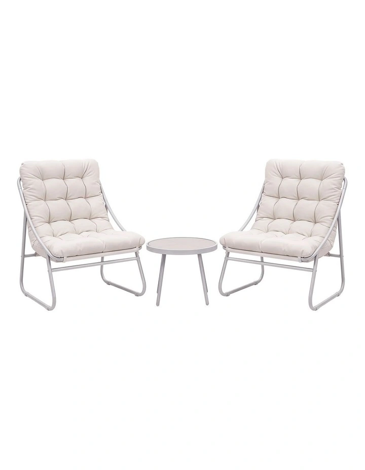 Gardeon 3PC Outdoor Bistro Set Patio Furniture Table and Chairs Steel Dining Chair Khaki image 1