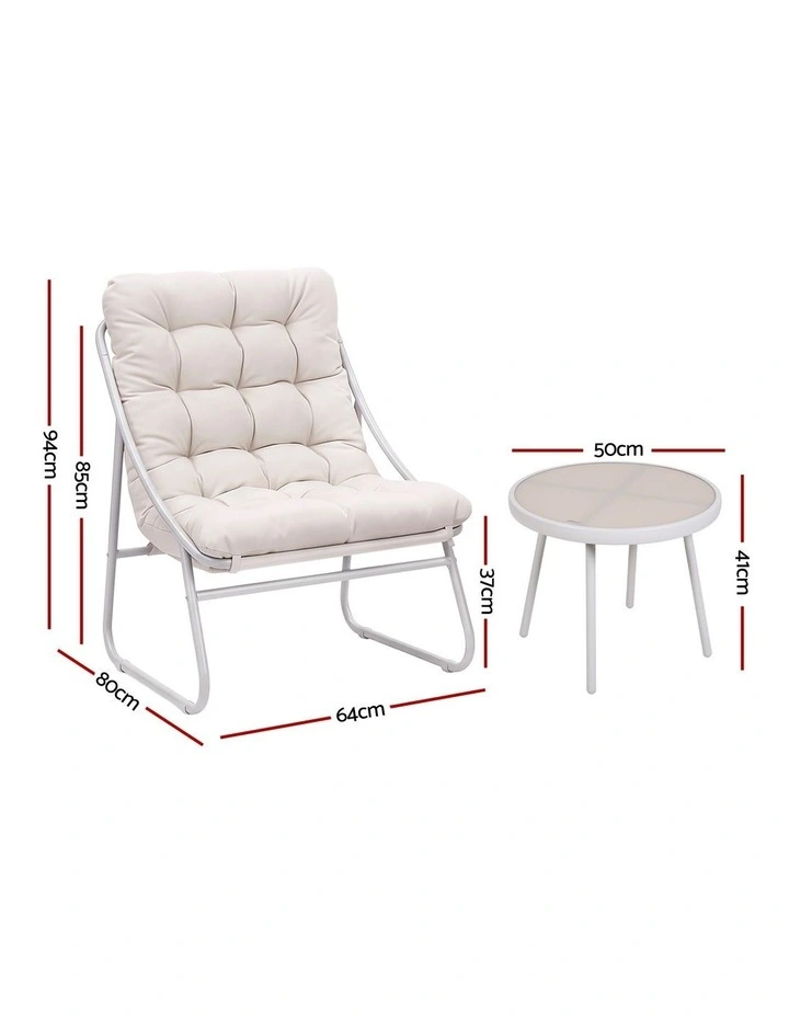 Gardeon 3PC Outdoor Bistro Set Patio Furniture Table and Chairs Steel Dining Chair Khaki image 2