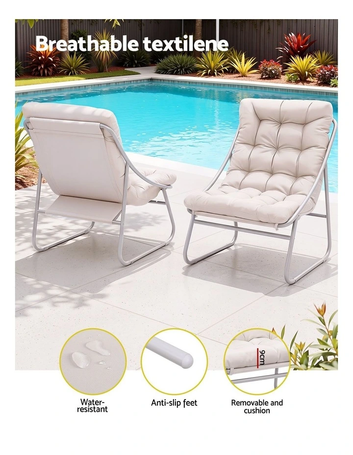 Gardeon 3PC Outdoor Bistro Set Patio Furniture Table and Chairs Steel Dining Chair Khaki image 5