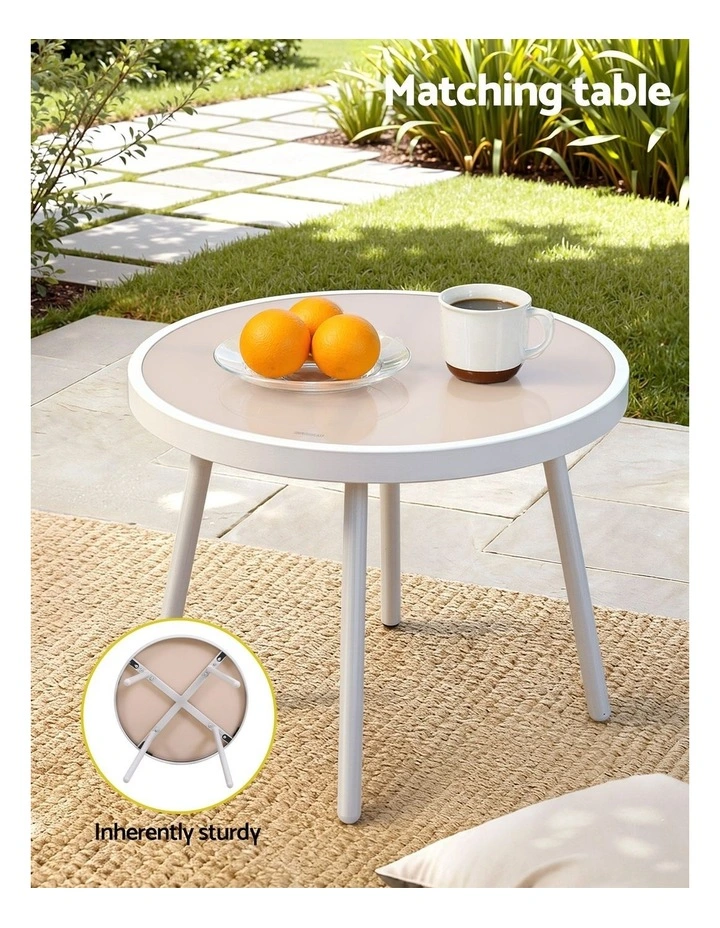 Gardeon 3PC Outdoor Bistro Set Patio Furniture Table and Chairs Steel Dining Chair Khaki image 6