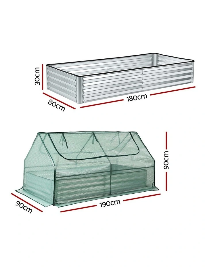 Green Fingers Raised Garden Bed with Greenhouse 3 in 1 Galvanised Planter Box Kit image 2