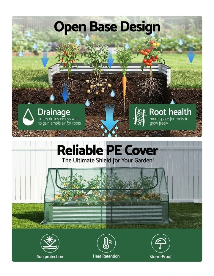 Green Fingers Raised Garden Bed with Greenhouse 3 in 1 Galvanised Planter Box Kit image 4