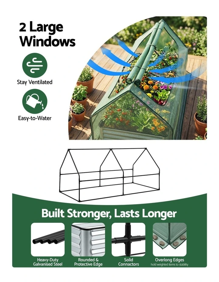 Green Fingers Raised Garden Bed with Greenhouse 3 in 1 Galvanised Planter Box Kit image 5