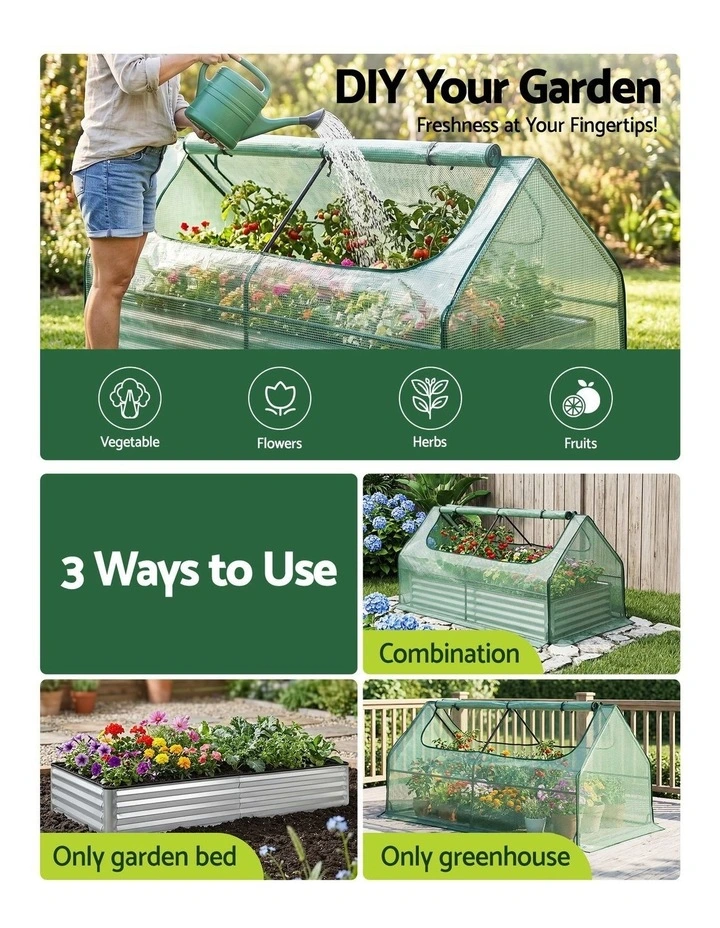 Green Fingers Raised Garden Bed with Greenhouse 3 in 1 Galvanised Planter Box Kit image 6