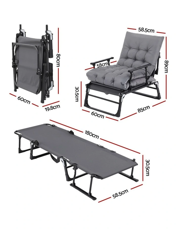 Gardeon 3-in-1 Sun Lounger Folding Camping Chair Adjustable Recliner Patio Furniture image 2