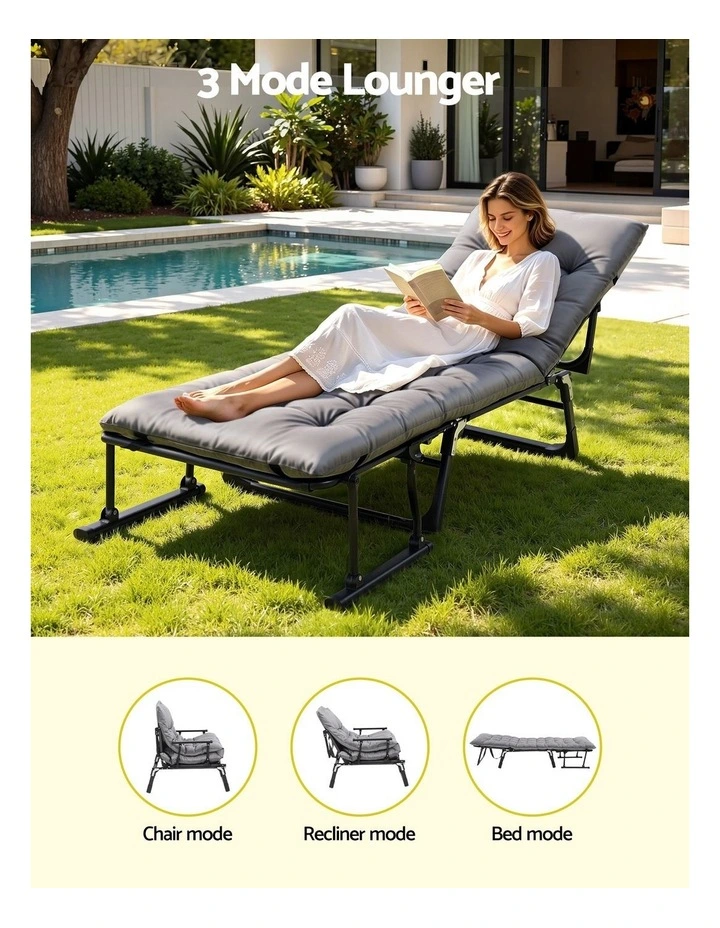 Gardeon 3-in-1 Sun Lounger Folding Camping Chair Adjustable Recliner Patio Furniture image 4