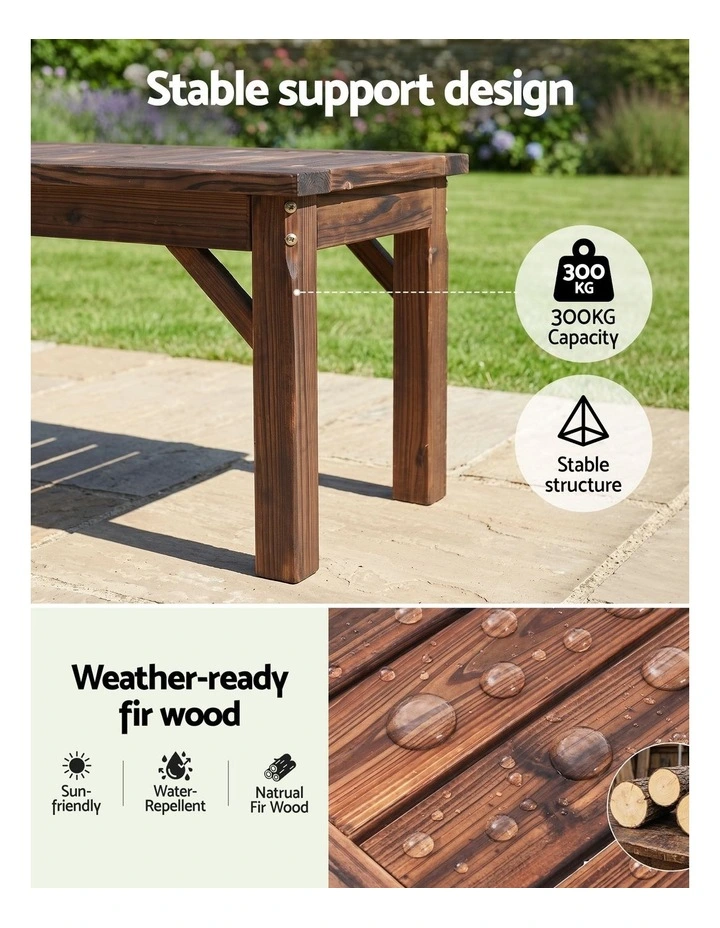 Gardeon Garden Benches Garden Seating Backless Timber Seat 150cm Brown image 5