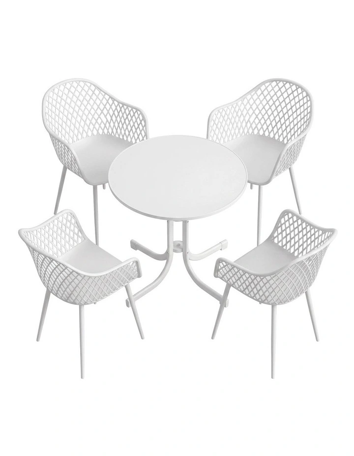 Gardeon 5PCS Outdoor Dining Set Table and Chairs Patio Furniture Garden Diamond White image 3