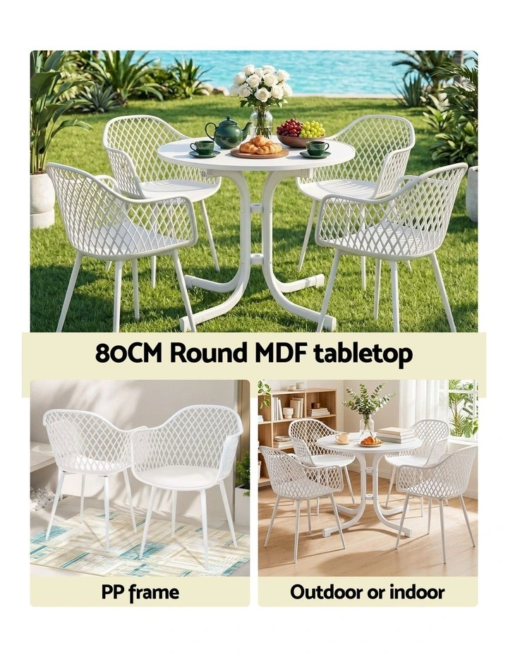 Gardeon 5PCS Outdoor Dining Set Table and Chairs Patio Furniture Garden Diamond White image 4