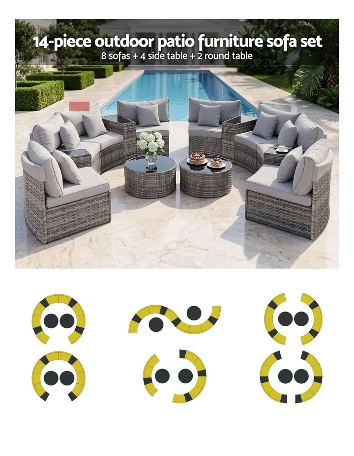 Gardeon 8 Seater Outdoor Sofa Set 14PCS Table Chair Set Rattan Patio Furniture image 4