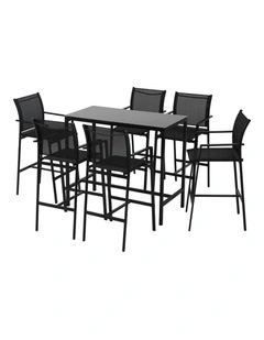 Gardeon 7PCS Outdoor Bar Set Stools Dining Chairs Table Patio Steel Bistro Set Black