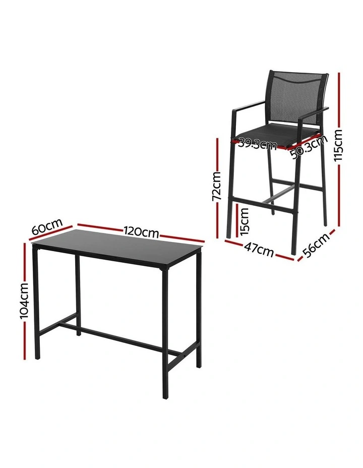 Gardeon 7PCS Outdoor Bar Set Stools Dining Chairs Table Patio Steel Bistro Set Black image 2