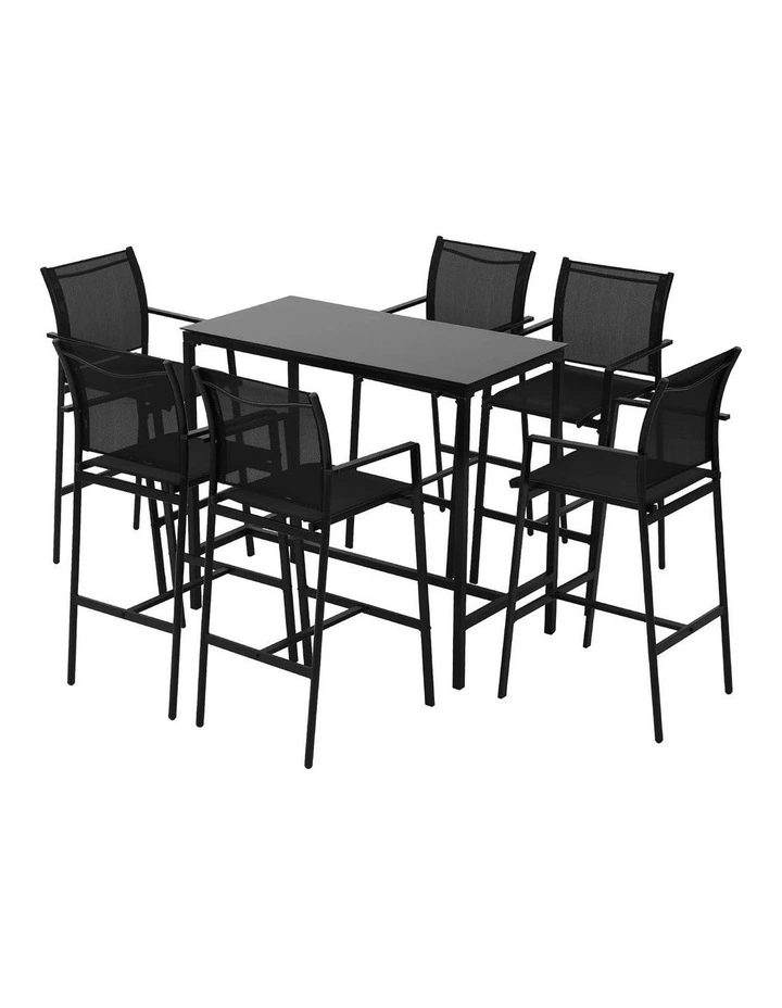 Gardeon 7PCS Outdoor Bar Set Stools Dining Chairs Table Patio Steel Bistro Set Black image 3