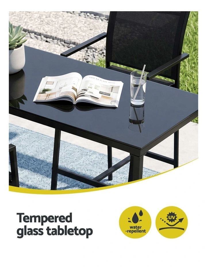 Gardeon 7PCS Outdoor Bar Set Stools Dining Chairs Table Patio Steel Bistro Set Black image 5