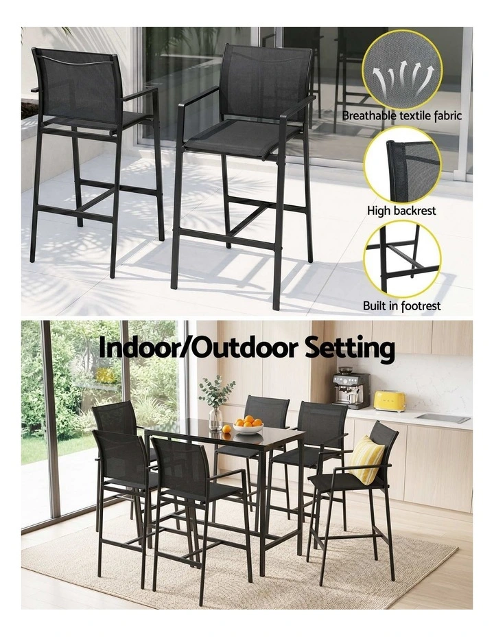 Gardeon 7PCS Outdoor Bar Set Stools Dining Chairs Table Patio Steel Bistro Set Black image 6
