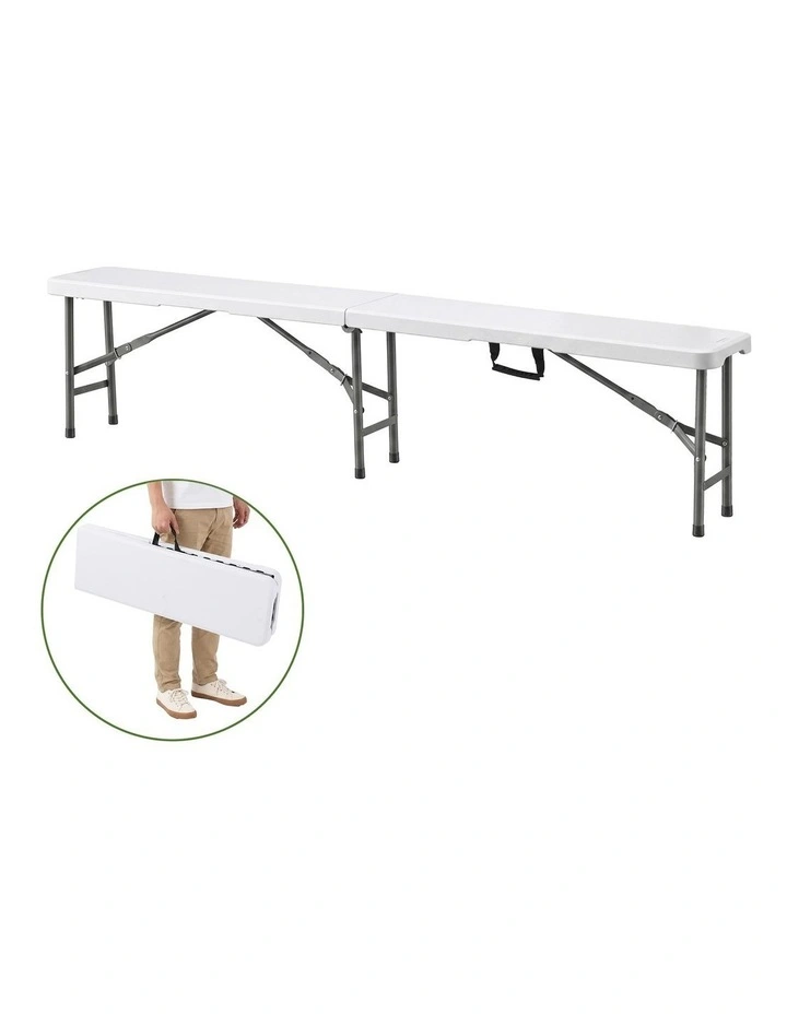 Gardeon 180cm Folding Garden Bench Portable Trestle Seat HDPE Fold In Half White image 1