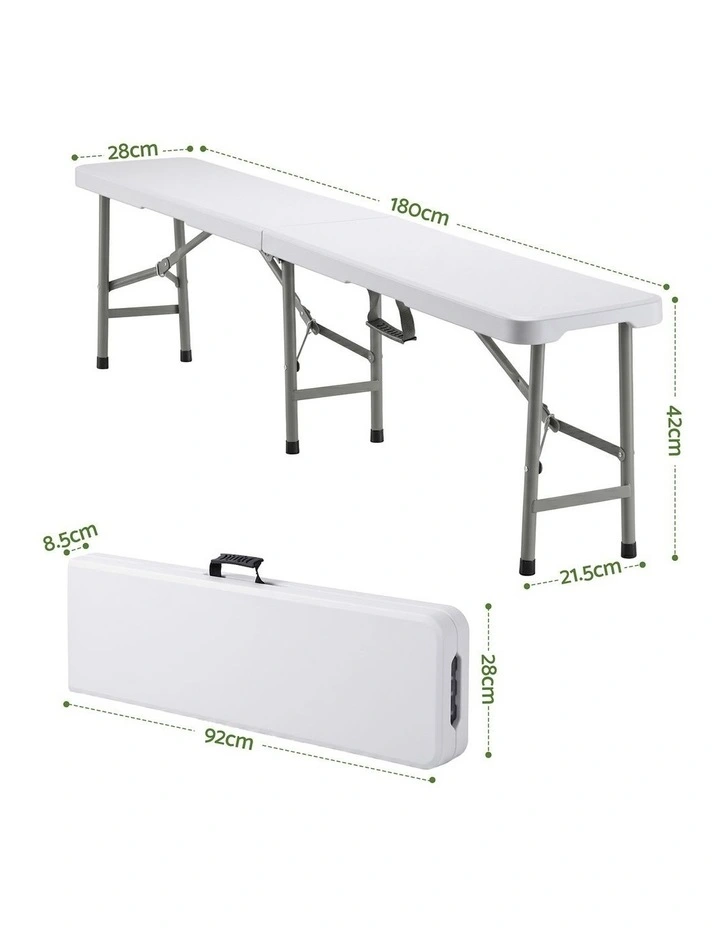 Gardeon 180cm Folding Garden Bench Portable Trestle Seat HDPE Fold In Half White image 2