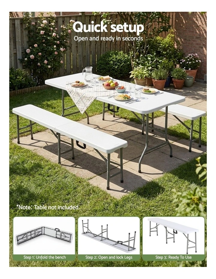 Gardeon 180cm Folding Garden Bench Portable Trestle Seat HDPE Fold In Half White image 5