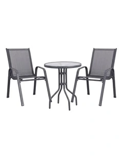 Gardeon 3PC Outdoor Bistro Set Table and Chairs Stackable Patio Furniture Grey