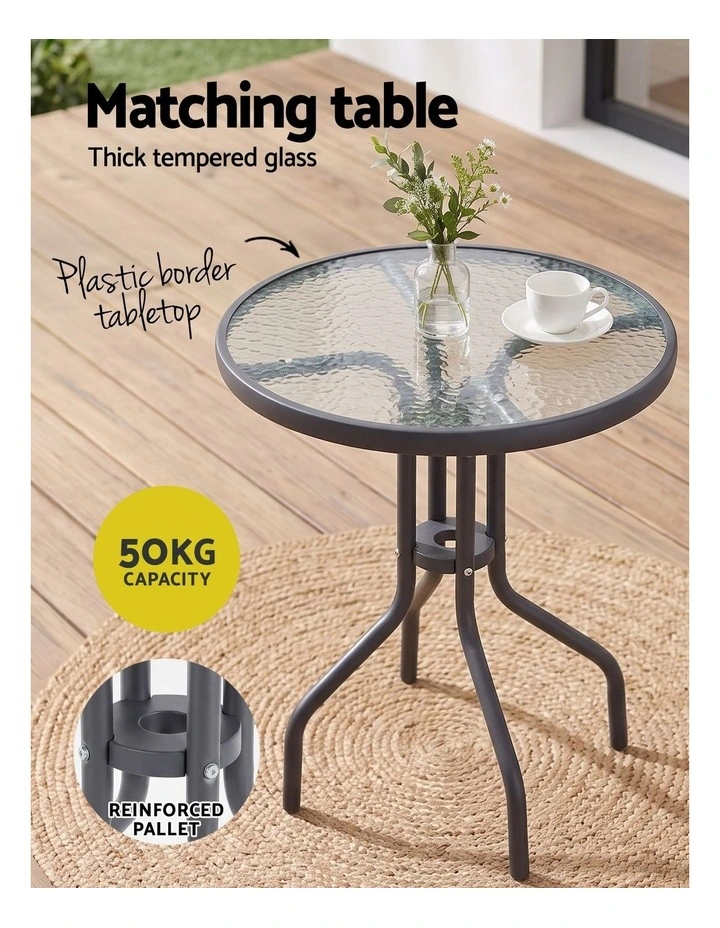 Gardeon 3PC Outdoor Bistro Set Table and Chairs Stackable Patio Furniture Grey image 6