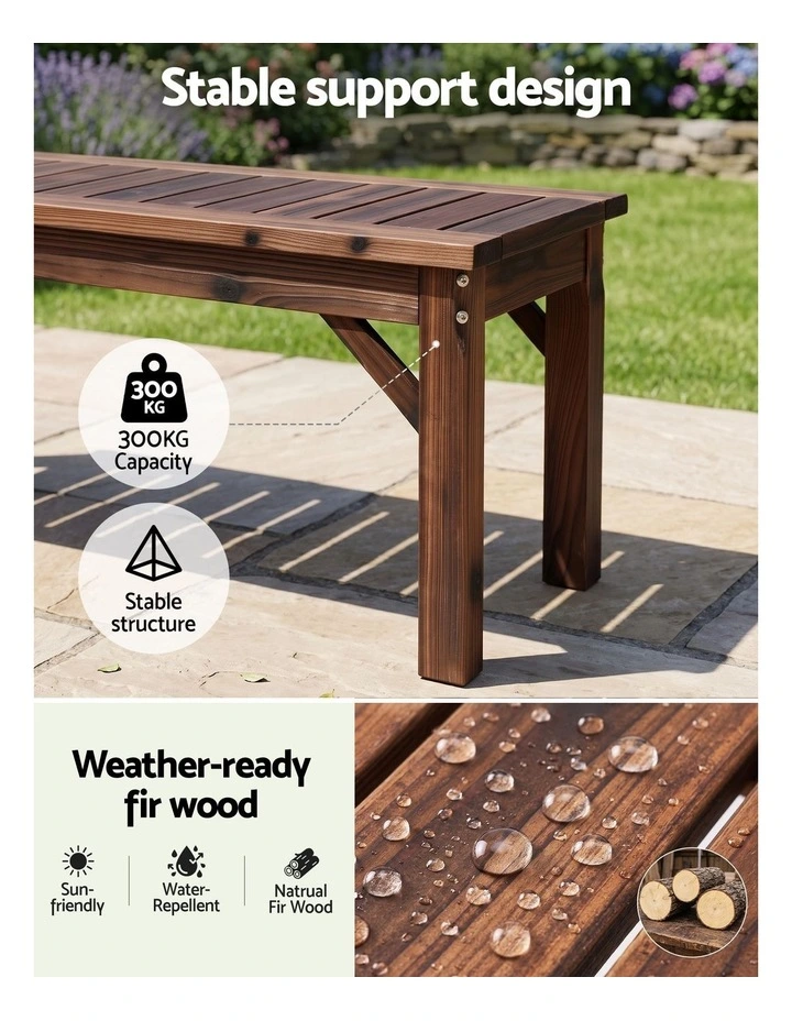 Gardeon Garden Benches Garden Seating Backless Timber Seat 120cm Brown image 5