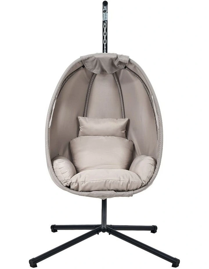 Livsip Outdoor Egg Hanging Chair Swing Seat Furniture with Stand Cushions Grey image 2