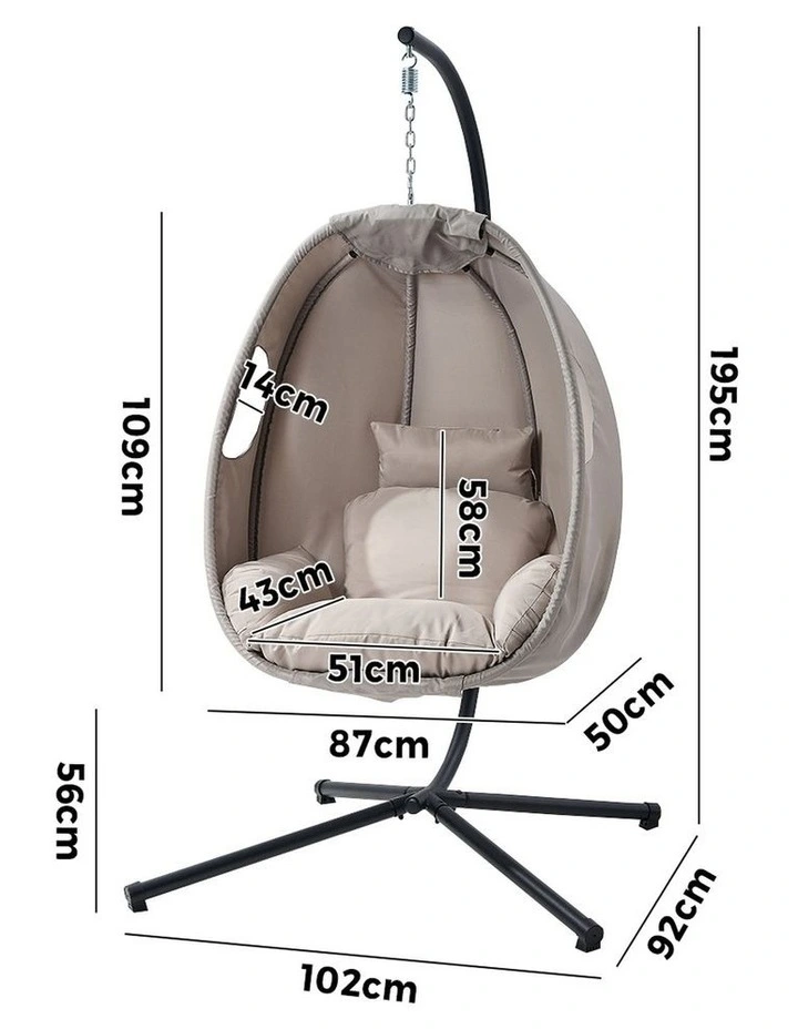 Livsip Outdoor Egg Hanging Chair Swing Seat Furniture with Stand Cushions Grey image 3