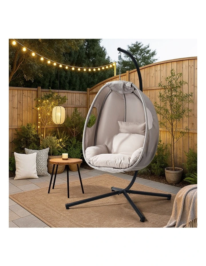 Livsip Outdoor Egg Hanging Chair Swing Seat Furniture with Stand Cushions Grey image 7
