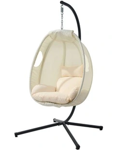 Livsip Outdoor Egg Hanging Chair Swing Seat Furniture with Stand Cushions Beige