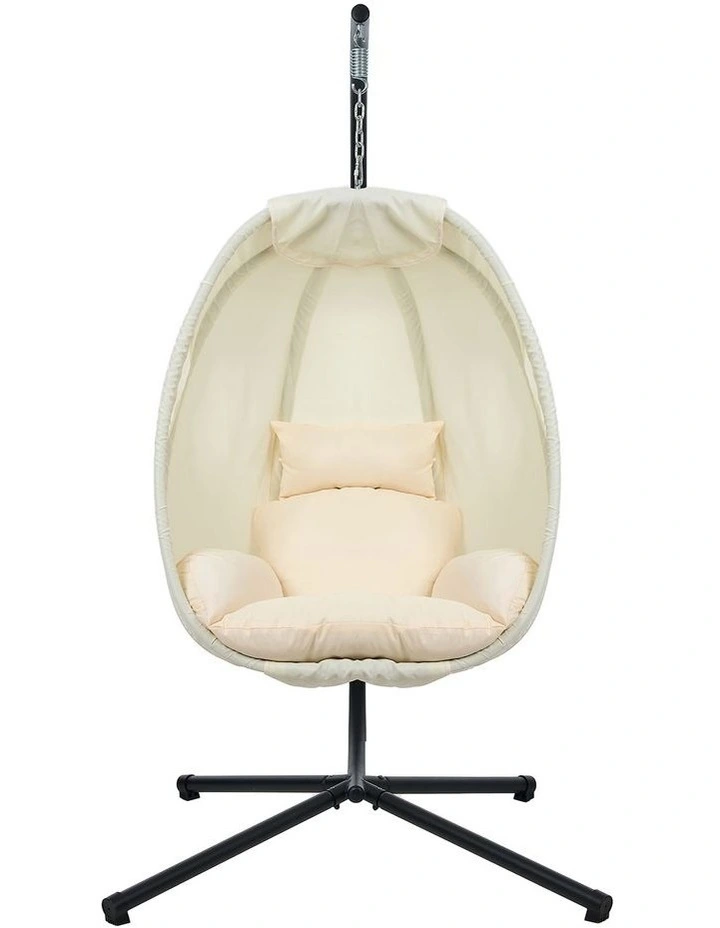 Livsip Outdoor Egg Hanging Chair Swing Seat Furniture with Stand Cushions Beige image 2