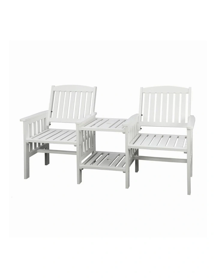 Livsip Wooden Garden Bench 2 Seat Chair & Table Outdoor Patio Furniture White image 1