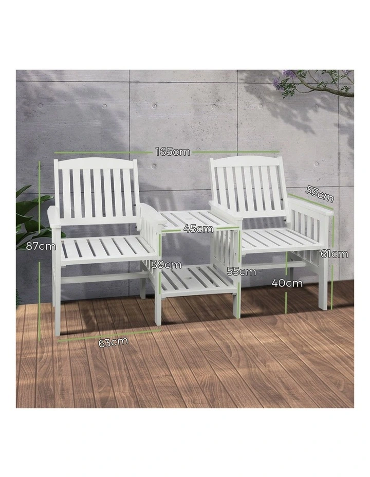 Livsip Wooden Garden Bench 2 Seat Chair & Table Outdoor Patio Furniture White image 3