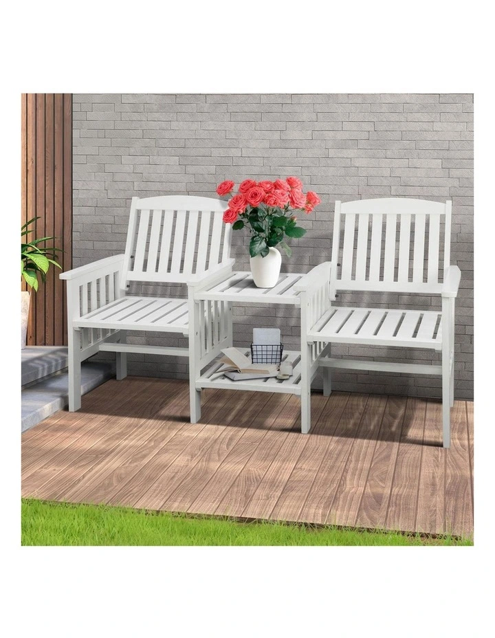 Livsip Wooden Garden Bench 2 Seat Chair & Table Outdoor Patio Furniture White image 4