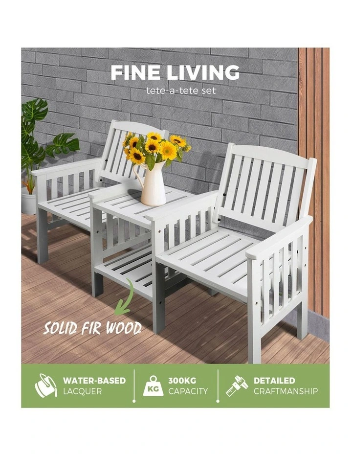 Livsip Wooden Garden Bench 2 Seat Chair & Table Outdoor Patio Furniture White image 5
