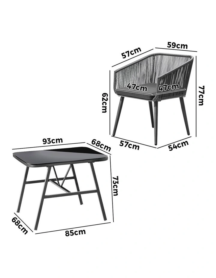 Livsip Outdoor Dining Setting 3 Piece Lounge Patio Furniture Table Chairs Set image 3